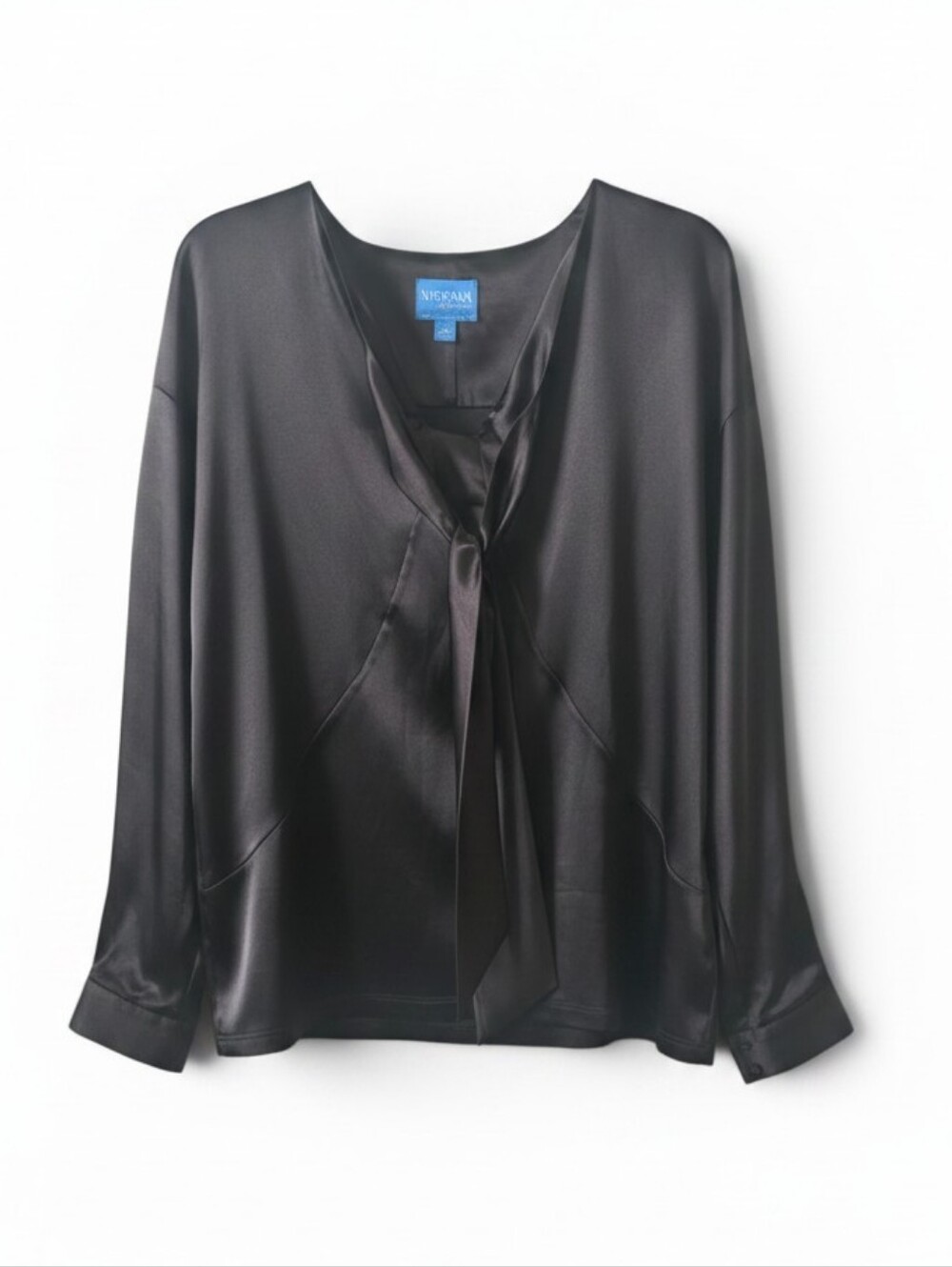 Simply Vera Vera Wang Black Satin Feel Tie Front Blouse Size 12